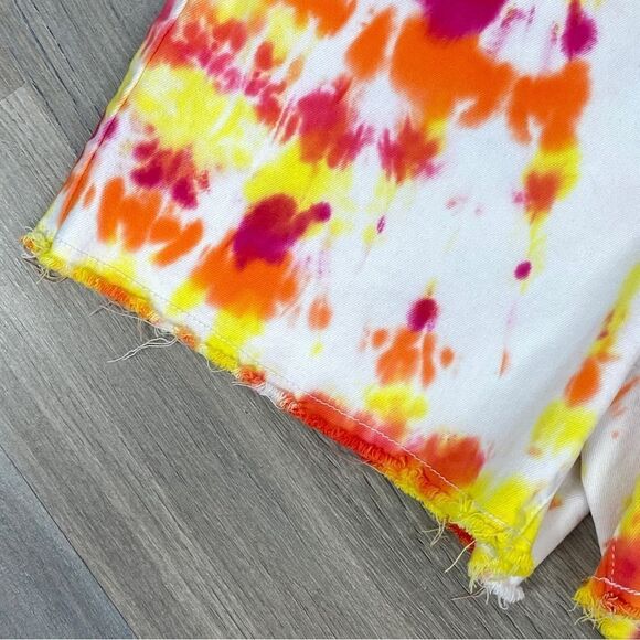 Earl Jean Tie Dye Raw Hem Jean Shorts White Orange 10 - Picture 4 of 9